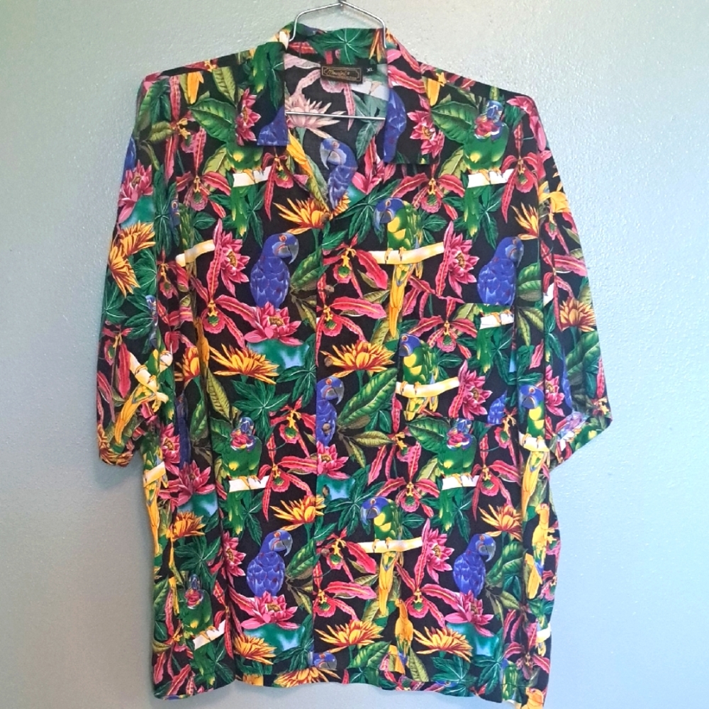 Monzini Collection Tropical Shirt XL Parrots Rayon
